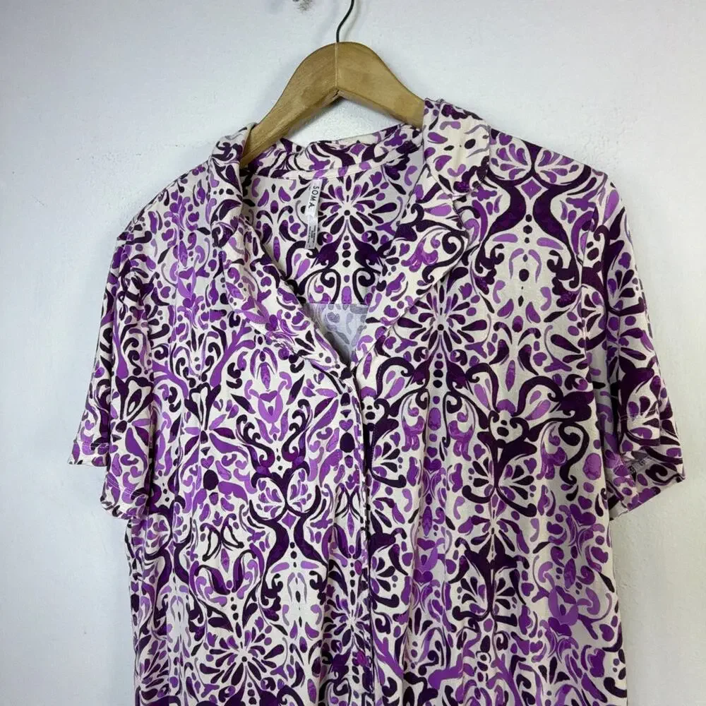 Soma cool nights top large pants medium Sleep set Purple wide leg crop pajamas
